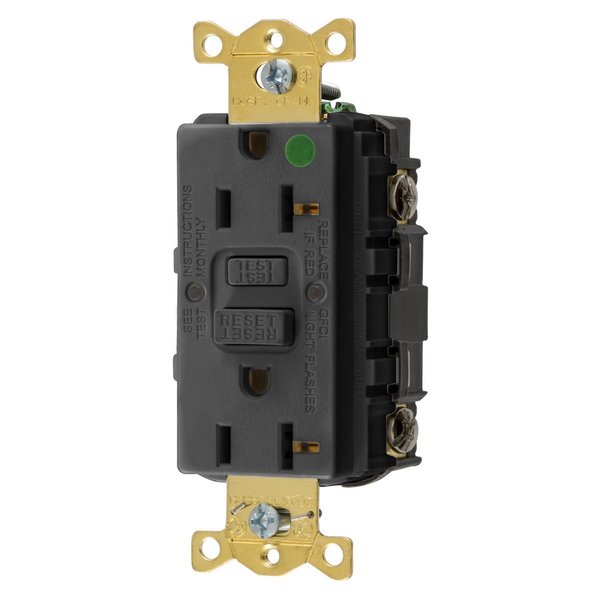 Bryant GFCI Receptacle, Self Test, Hospital Grade, 20A 125V, 2-Pole 3-Wire Grounding, 5-20R, Black GFST83BK